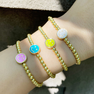 Korean Style Smiley Face Beaded Gold-Plated Bohemian Bracelet