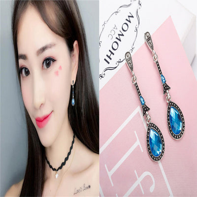 Retro Style Alloy Inlaid Blue Zircon Vintage Earrings
