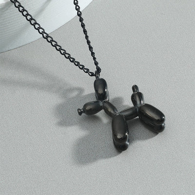 Simple Metal Balloon Dog Pendant Necklace for Men and Women - Fashion Cartoon Sweater Chain