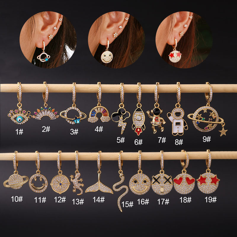 Gold Plated Geometric Zircon Star Drop Earrings