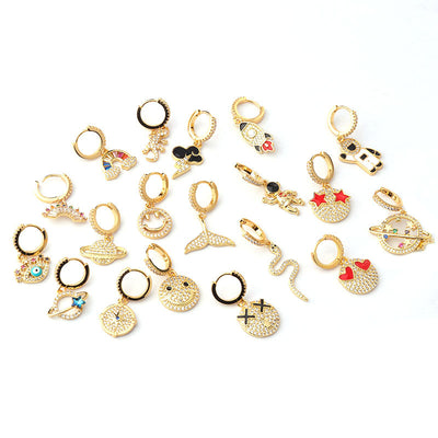 Gold Plated Geometric Zircon Star Drop Earrings