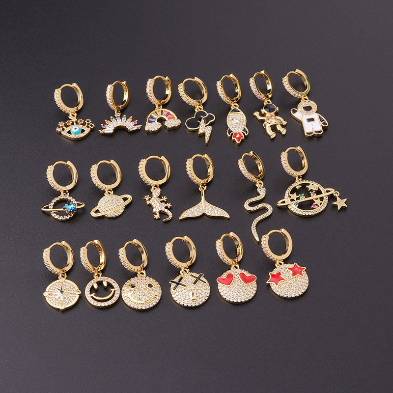 Gold Plated Geometric Zircon Star Drop Earrings