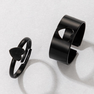 Simple Heart & Butterfly Adjustable Ring Set - Creative Hollow Punk Style Couple Rings
