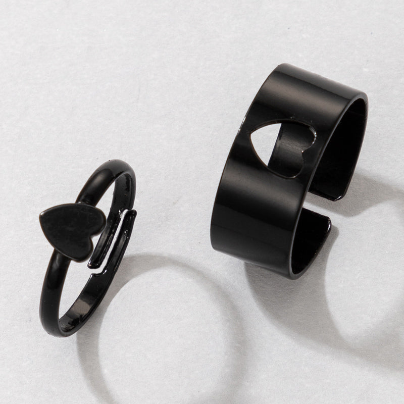 Simple Heart & Butterfly Adjustable Ring Set - Creative Hollow Punk Style Couple Rings
