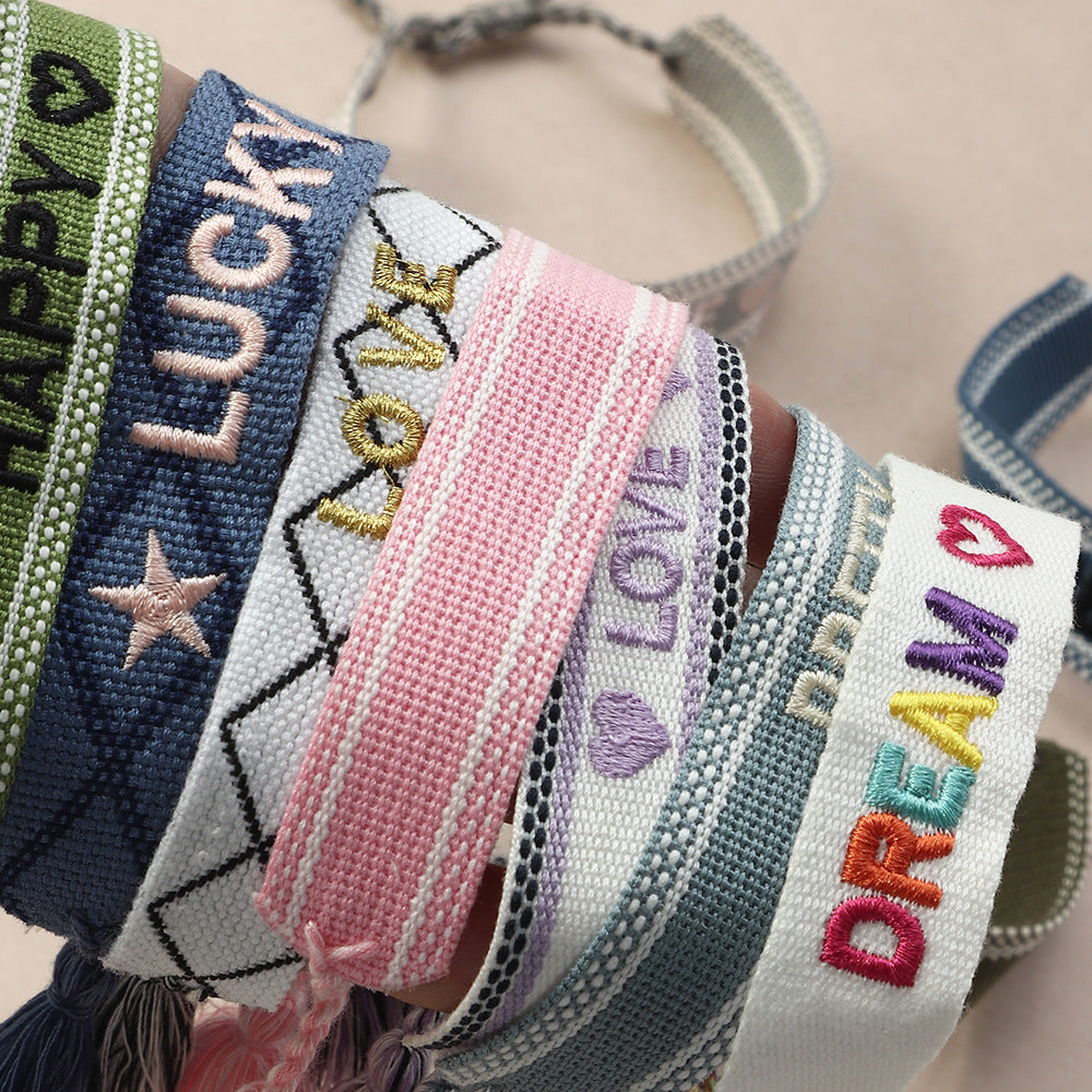 Bohemian Ethnic Style Handmade Embroidery Tassel Woven Bracelet