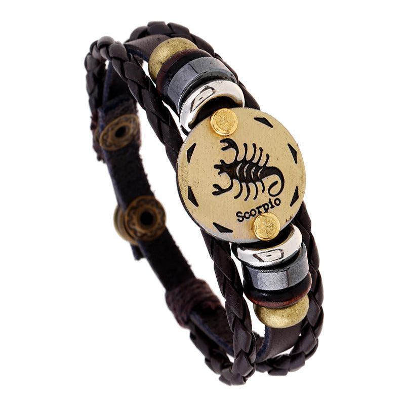 Aries Leather Constellation Adjustable Bracelet - Zodiac Birthday Gift
