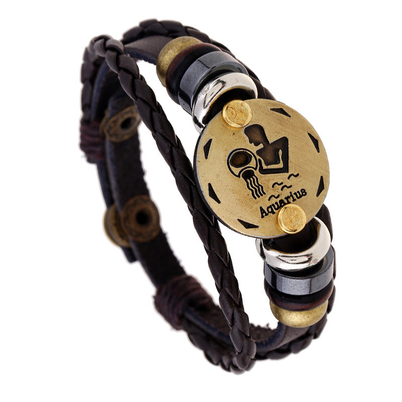 Aries Leather Constellation Adjustable Bracelet - Zodiac Birthday Gift
