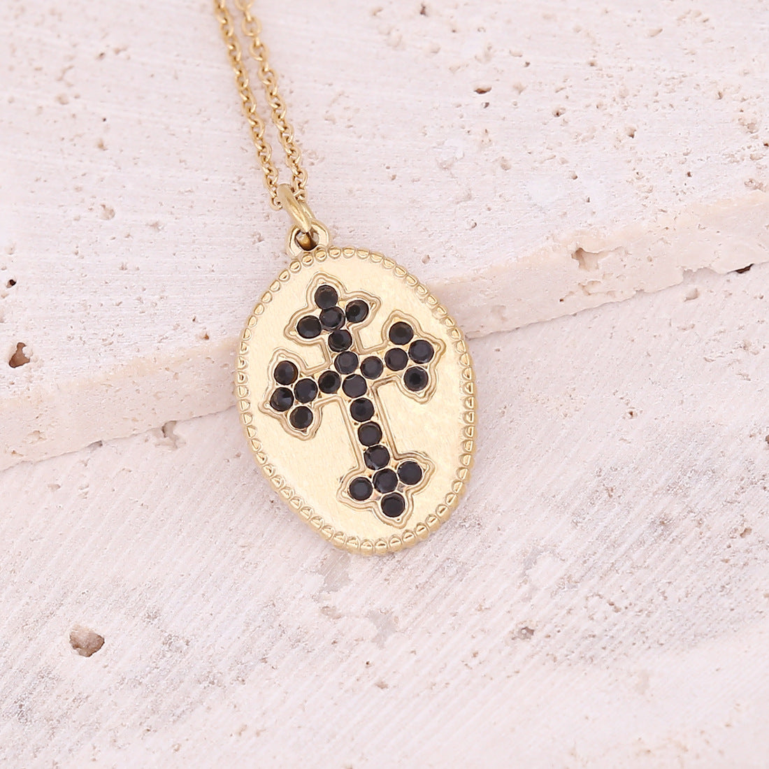 Oil Dripping Eye Pendant Stainless Steel Geometric Cross Necklace with Moon Clavicle Chain