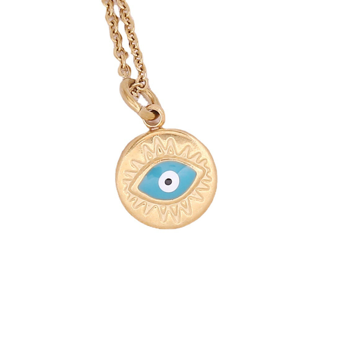 Oil Dripping Eye Pendant Stainless Steel Geometric Cross Necklace with Moon Clavicle Chain