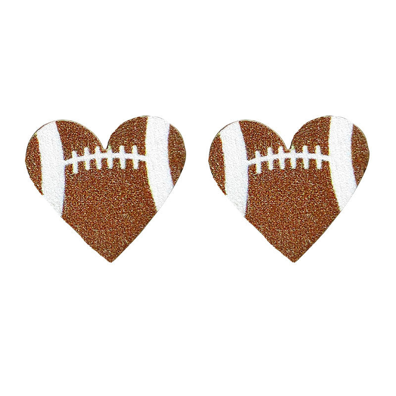 Original Design Sports Heart Shaped Wooden Stud Earrings for Women