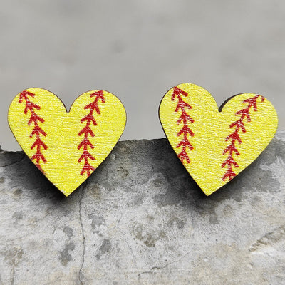 Original Design Sports Heart Shaped Wooden Stud Earrings for Women