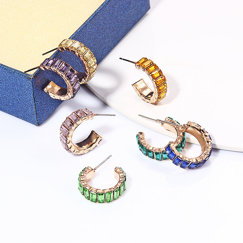 Geometric Alloy Rhinestone Crystal Gem Women's Stud Earrings