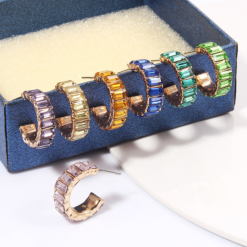 Geometric Alloy Rhinestone Crystal Gem Women's Stud Earrings