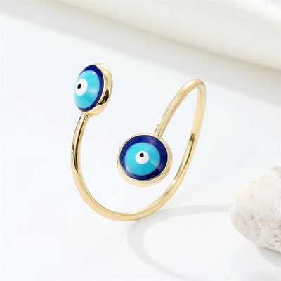 Vintage Dripping Oil Color Evil Eye Adjustable Ring - Turkish Style