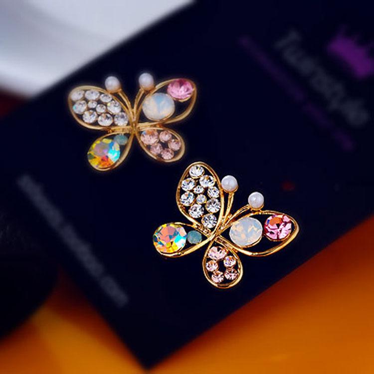 Pearl Butterfly Cutout Diamond Bow Stud Earrings for Women