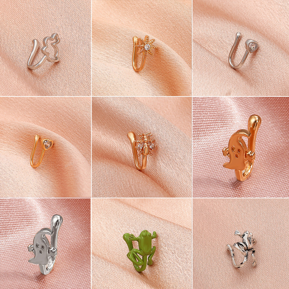 Adjustable Retro Copper Zircon U-Shaped Nose Clip Piercing Jewelry