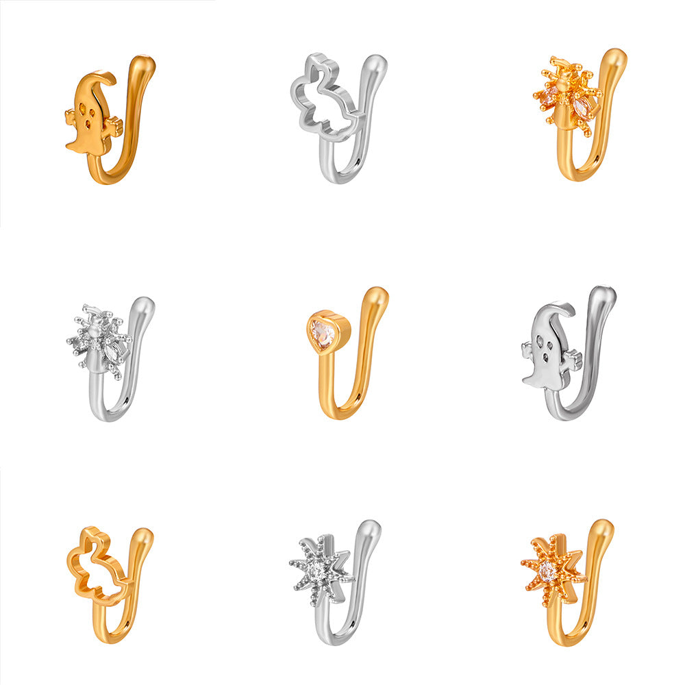 Adjustable Retro Copper Zircon U-Shaped Nose Clip Piercing Jewelry