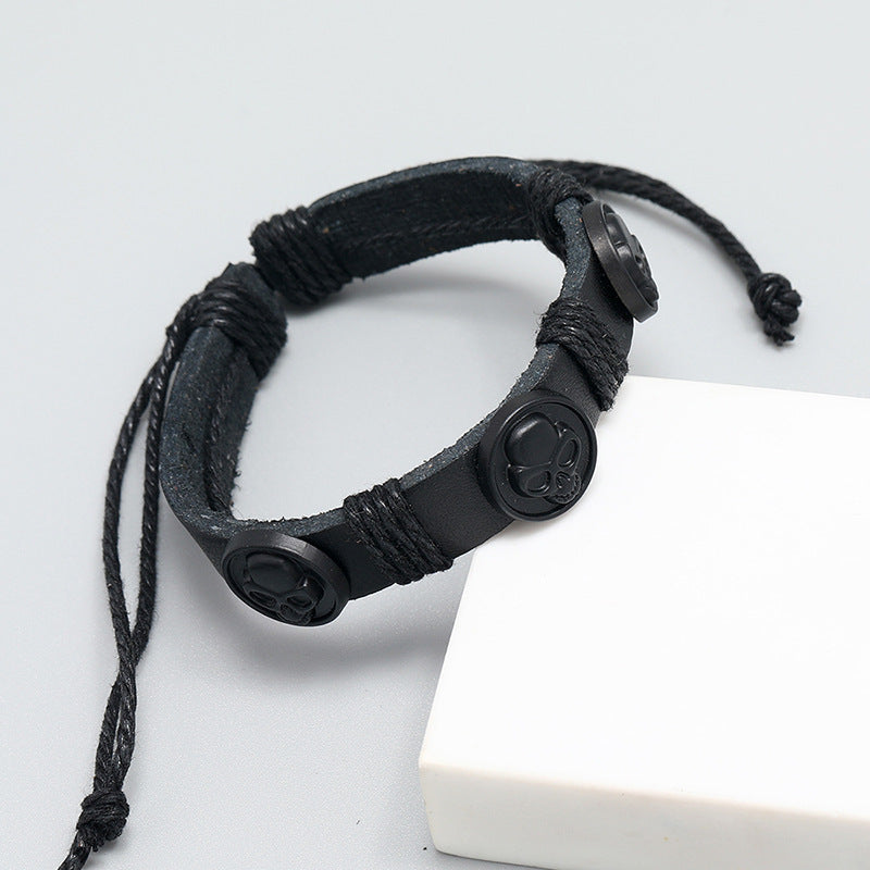 Black Skull Leather Bracelet for Men - Vintage Style Fashion Jewelry