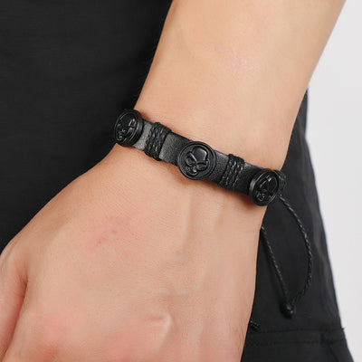 Black Skull Leather Bracelet for Men - Vintage Style Fashion Jewelry