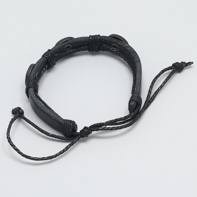 Black Skull Leather Bracelet for Men - Vintage Style Fashion Jewelry