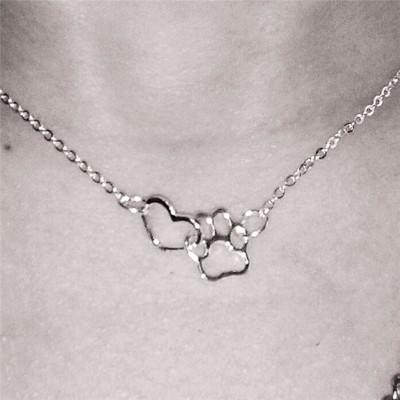 Pet Paw Heart Pendant Necklace - Animal Love Design