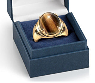 24K Gold Plated Natural Tiger's Eye Tribal Etched Men's Ring