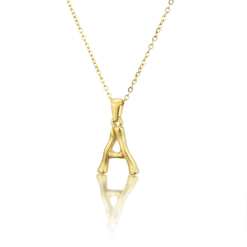 Antique Gold Stainless Steel 26 Letter Bamboo Pendant Necklace