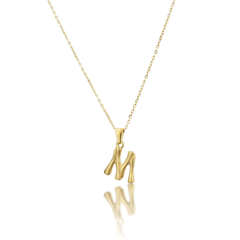 Antique Gold Stainless Steel 26 Letter Bamboo Pendant Necklace