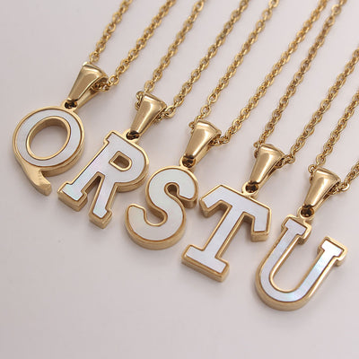 Platform Stainless Steel Shell 26 Letter Necklace Gold English Alphabet Pendant