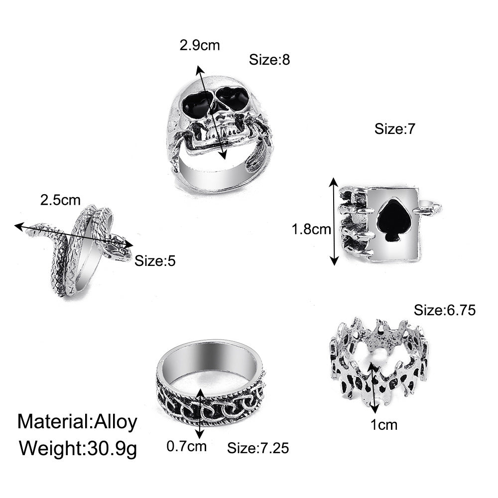 Vintage Retro Snake Design Joint Ring Set - 5 Pieces with Rhinestone Embellishments