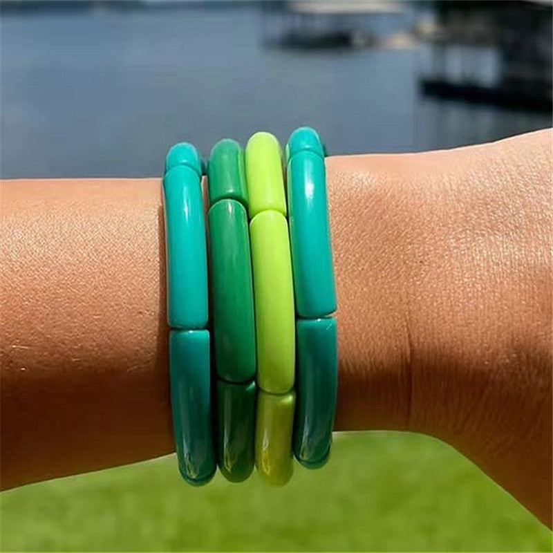 Colorful Acrylic Resin Beaded Cuff Bracelet
