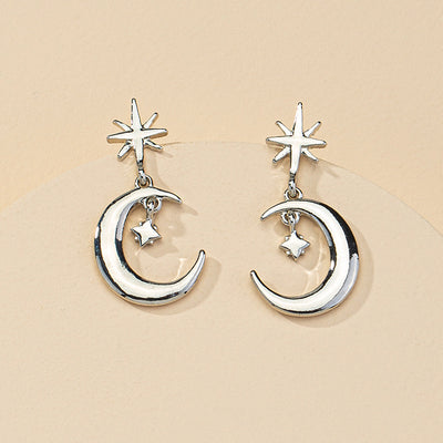 Star and Moon Alloy Earrings - Celestial Design Jewelry for Women