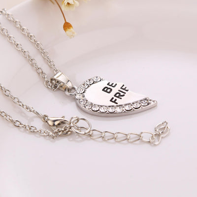 Heart Pendant Friendship Necklaces with Rhinestone Inlay