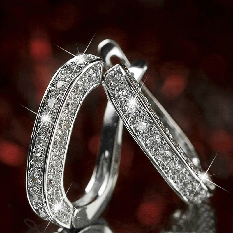 Elegant U-Shaped Geometric Zircon Copper Earrings for Women