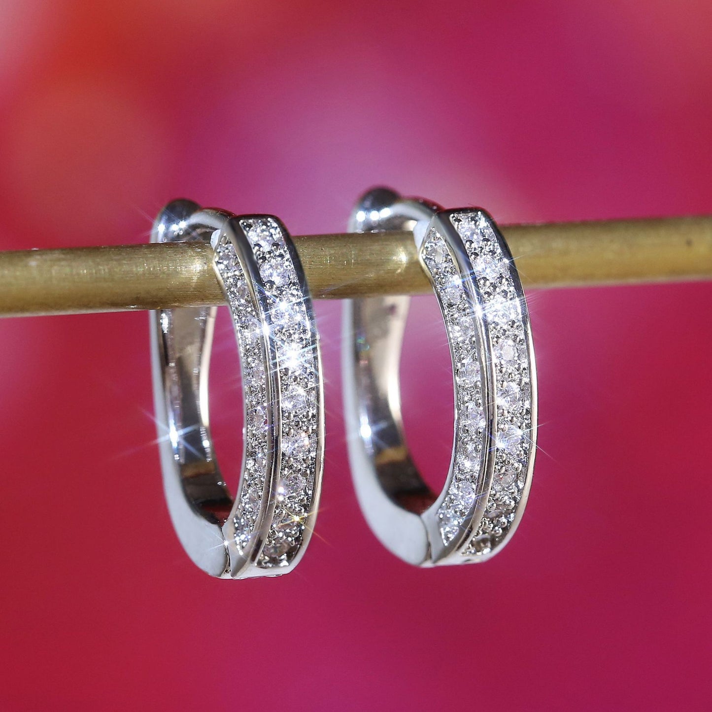 Elegant U-Shaped Geometric Zircon Copper Earrings for Women