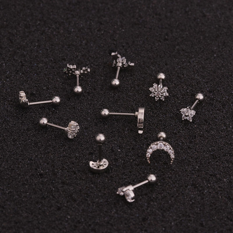 Zircon Micro-inlaid Stainless Steel Flower Stud Earrings