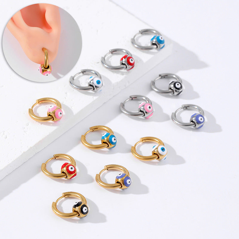 Punk Devil's Eye Stainless Steel Hoop Earrings