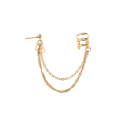 Punk Hip-hop Metal Heart and Pearl Tassel Non-Pierced Ear Cuff Set for Women