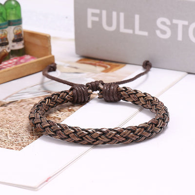 Punk Style PU Leather Woven Bracelet for Men and Women - Yin Yang Design