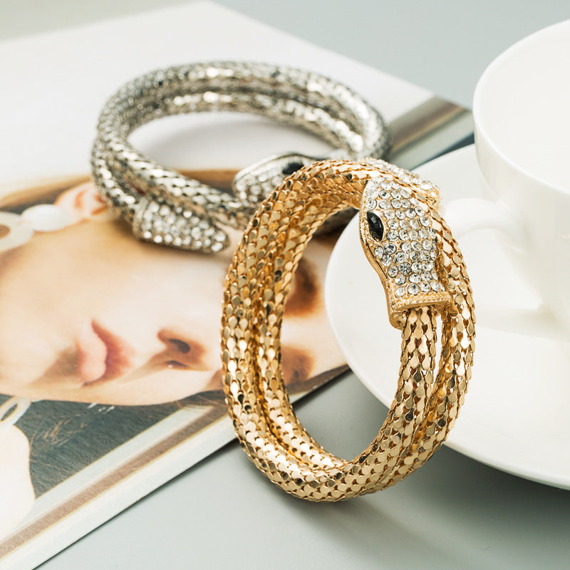 Punk Serpentine Rhinestone Inlaid Bracelet - Unique Vintage Style Cuff