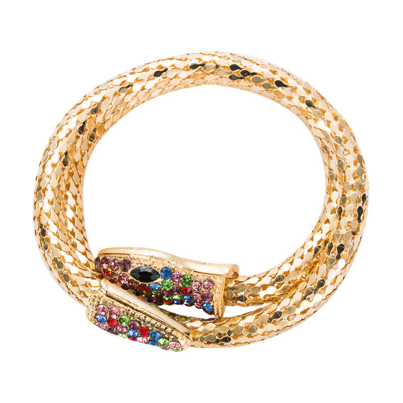Punk Serpentine Rhinestone Inlaid Bracelet - Unique Vintage Style Cuff