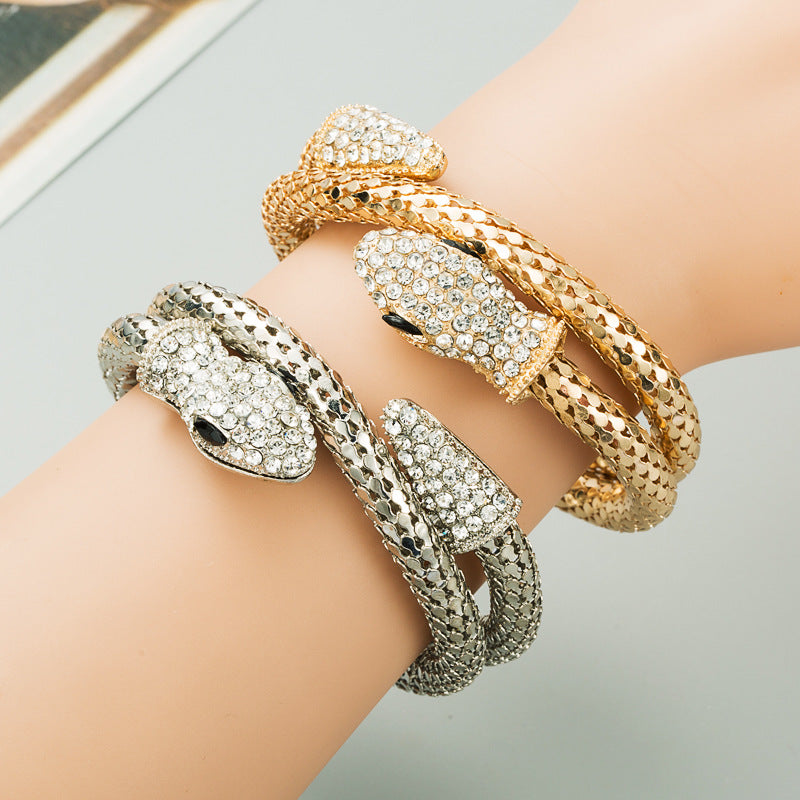 Punk Serpentine Rhinestone Inlaid Bracelet - Unique Vintage Style Cuff