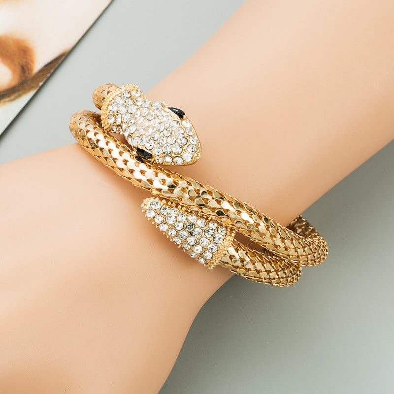 Punk Serpentine Rhinestone Inlaid Bracelet - Unique Vintage Style Cuff