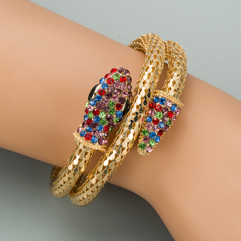 Punk Serpentine Rhinestone Inlaid Bracelet - Unique Vintage Style Cuff