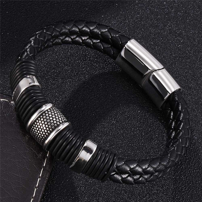 Punk Style Stainless Steel Magnetic Clasp Leather Men's Bracelet