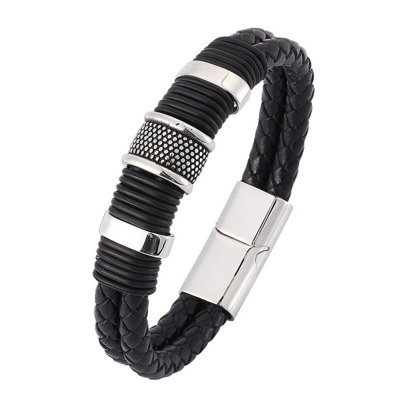 Punk Style Stainless Steel Magnetic Clasp Leather Men's Bracelet