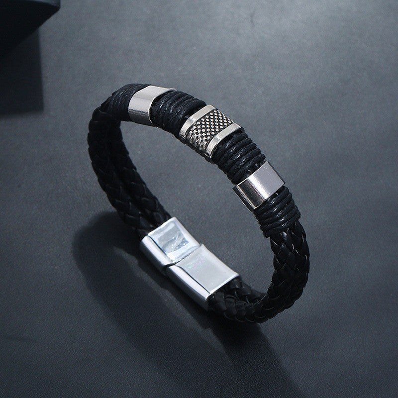 Punk Style Stainless Steel Magnetic Clasp Leather Men's Bracelet