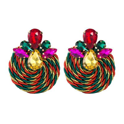 Retro Water Drop Colored Glass Braided Earrings