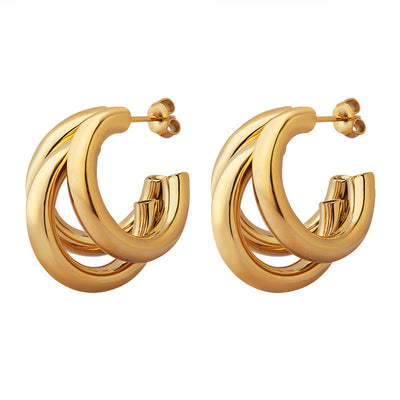 Retro C Shape Hollow Tube Titanium Steel Earrings - Minimalist Design Plated Gold Jewelry