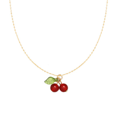 Retro Cherry Garnet Pendant Necklace - Elegant Red Design